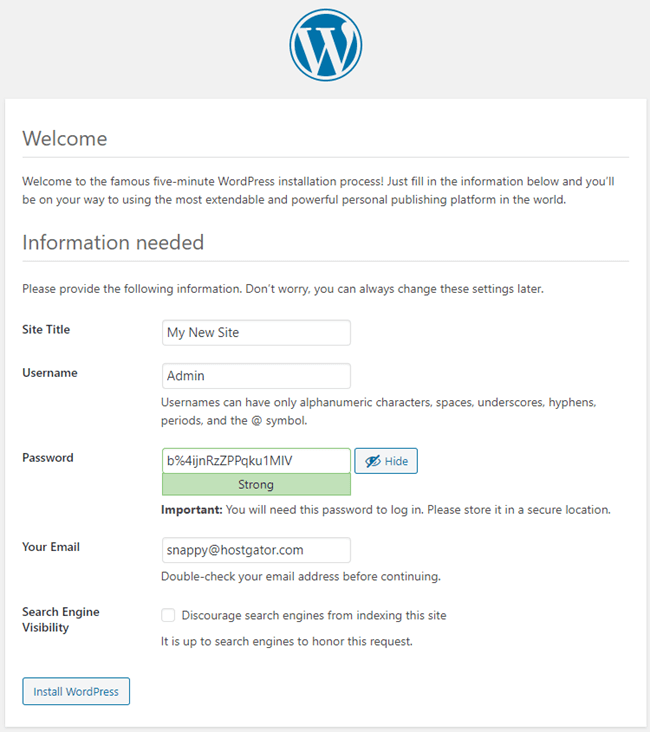 Install Wordpress website development